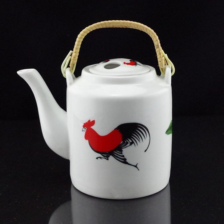 怀旧复古陶瓷公鸡茶壶桥梁壶凉水壶大容量茶圣提梁壶酒店餐厅适用