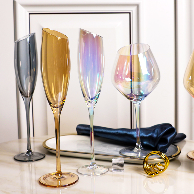 Oblique Cut Wine Set Series Household Colorful Smoky Gray Amber Red Wine Glass Goblet Champagne Glasses Restaurant Ideas Glass Wine Glass