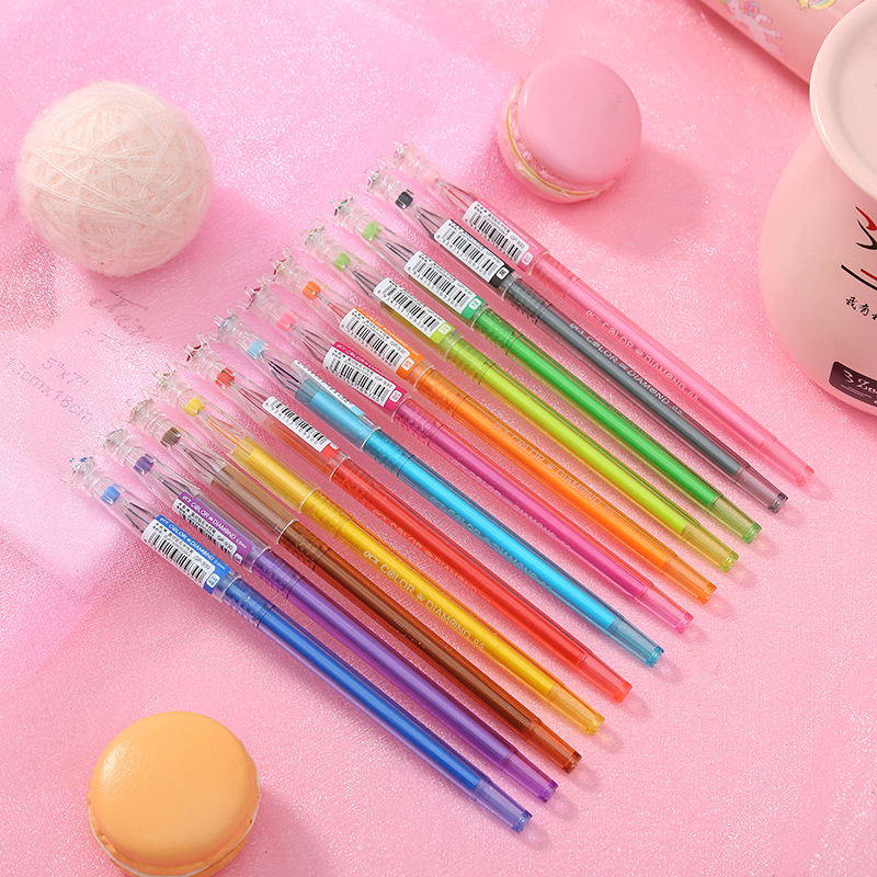 七彩炫文具可爱中性笔碳素笔芯创意钻石水性粉彩笔0.5mm学生皇冠
