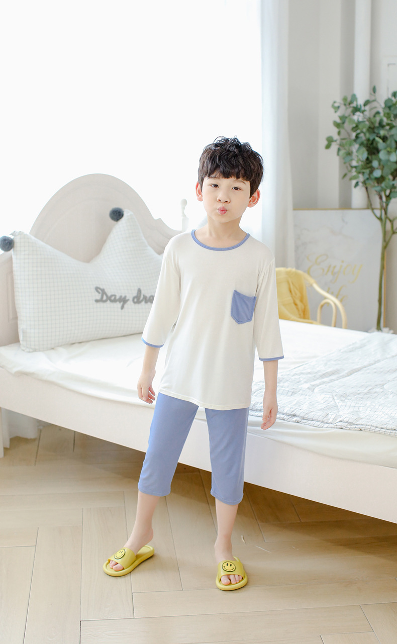 夏季儿童空调服 男女童家居服 七分儿童睡衣睡裤 居家儿童套装