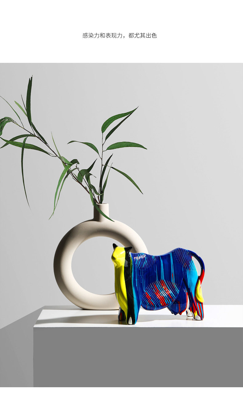 北欧艺术抽象创意牛摆件工艺品家居摆设动物新款电视柜酒柜装饰品