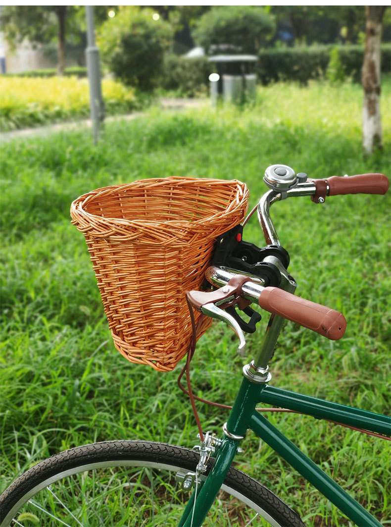 藤编车筐菜篮子自行车车筐收纳筐宠物篮d形车篮藤编车筐一件代发