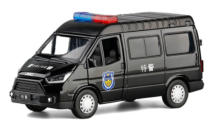 jk1/32江铃全顺警车合金汽车模型面包车货车特顺仿真玩具车盒装