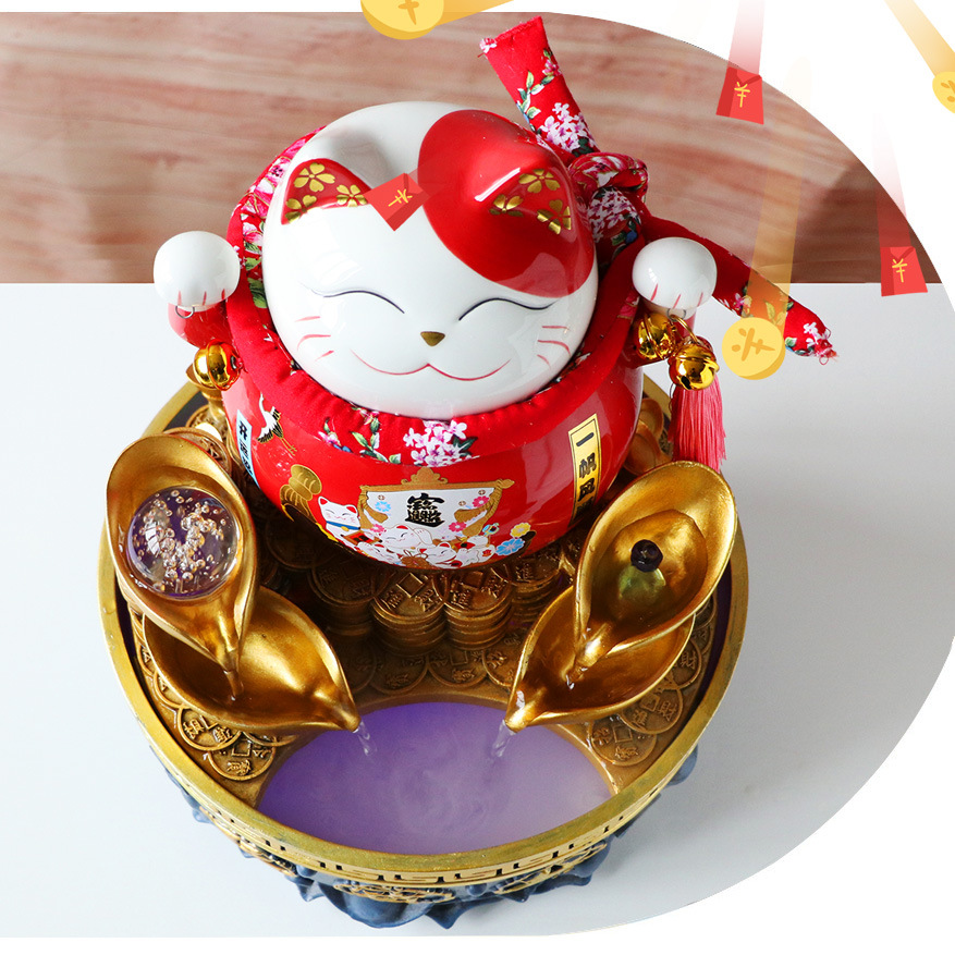 招财猫创意流水雾化摆件办公室客厅店铺前台风水摆设乔迁开业礼品