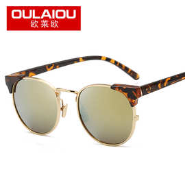 潮牌1550琳达家金属圆形太阳眼镜2019新款蛤蟆镜彩膜墨镜女太阳镜