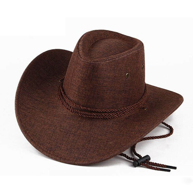 Spring and Summer Big Brim Men's Hat Linen Sun Hat Western Cowboy Hat Frosted Sun Hat Beach Hat