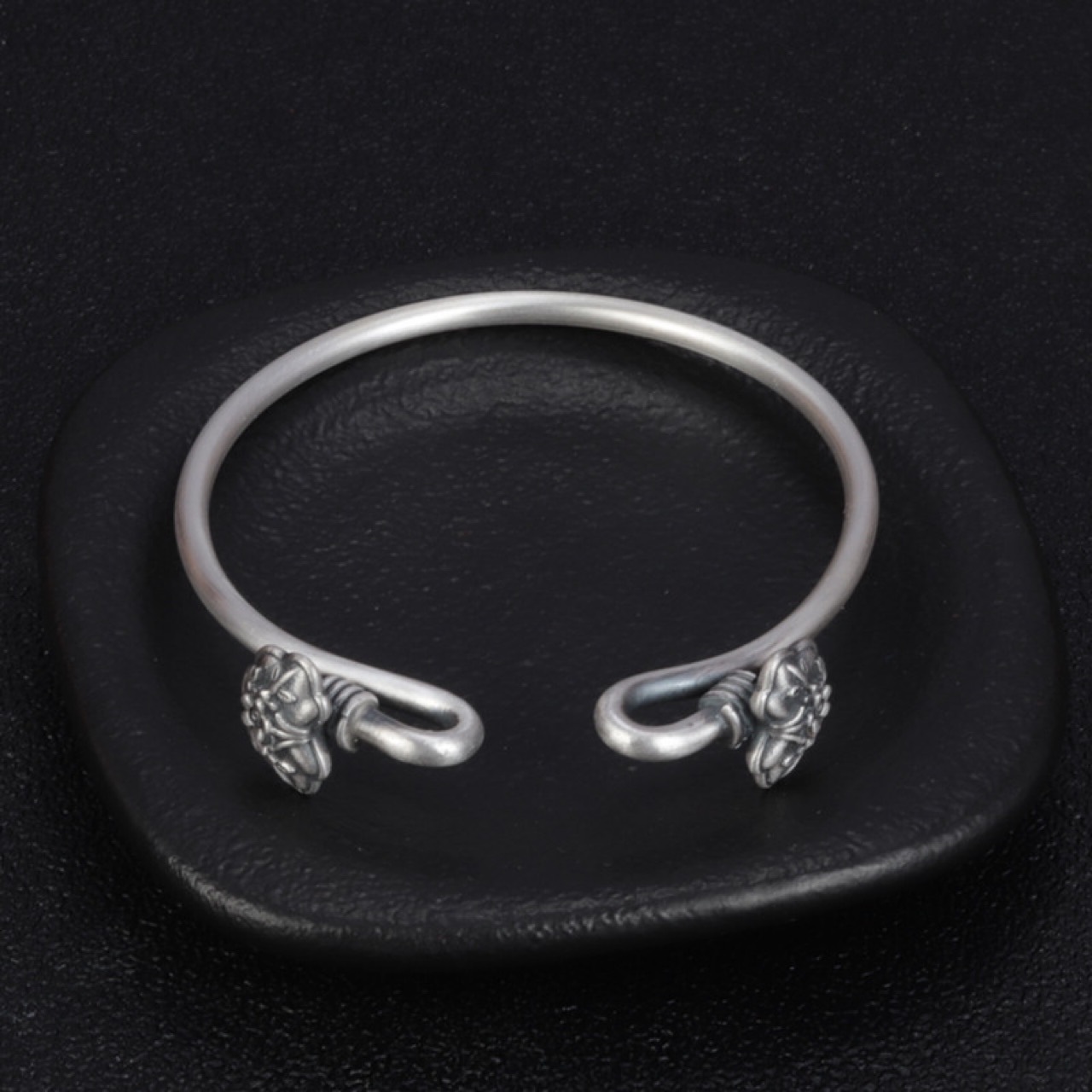 新品990足银古法手镯 古风如意锁女款 diy设计流苏开口镯子