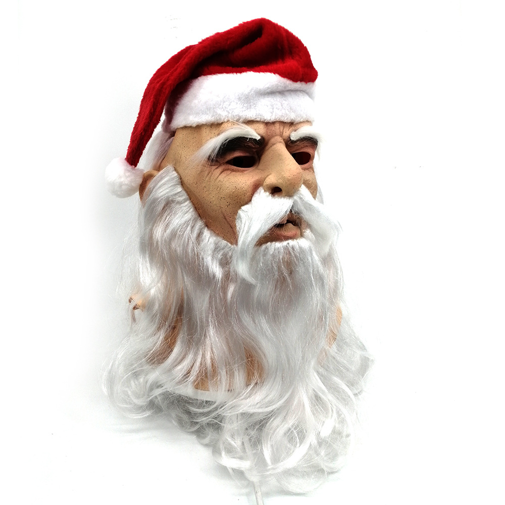 圣诞白胡子老人面具圣诞节老爷爷面具恐怖乳胶头套圣诞老人棉花