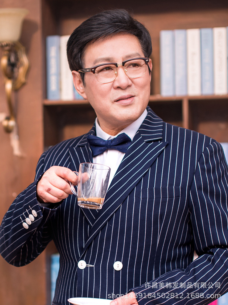 男士假发短发帅气发型遮白发秃顶中老年男士假发套爸爸假发透气