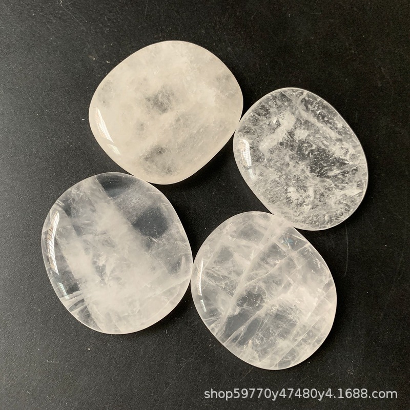 天然白水晶薄石片抛光半宝石水晶工艺品定制批发palm stones