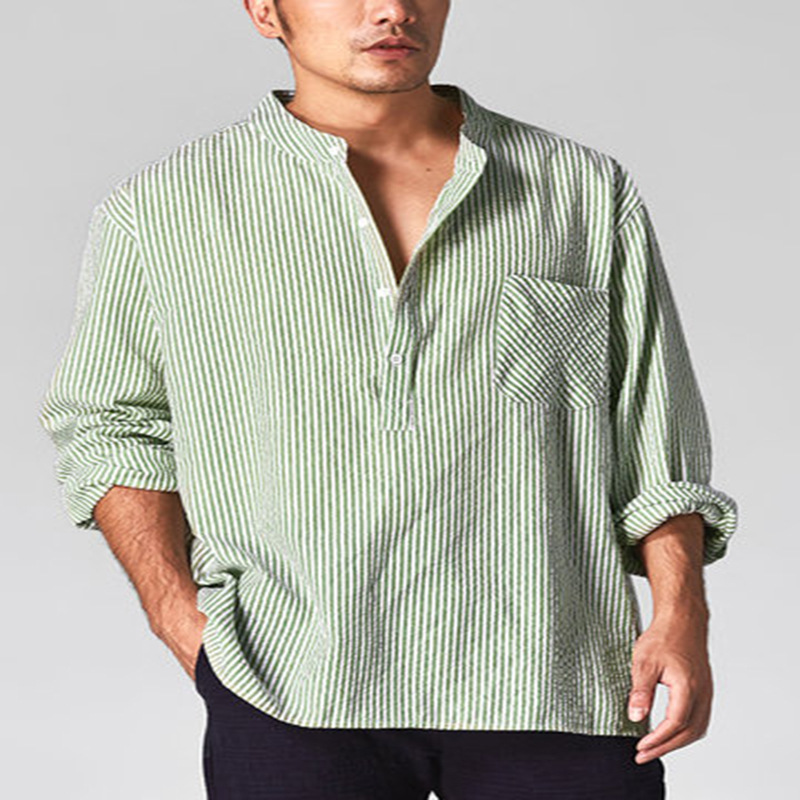 长袖圆领1-3cm整单条纹青年化纤类混纺男装男式衬衫一件代发精品