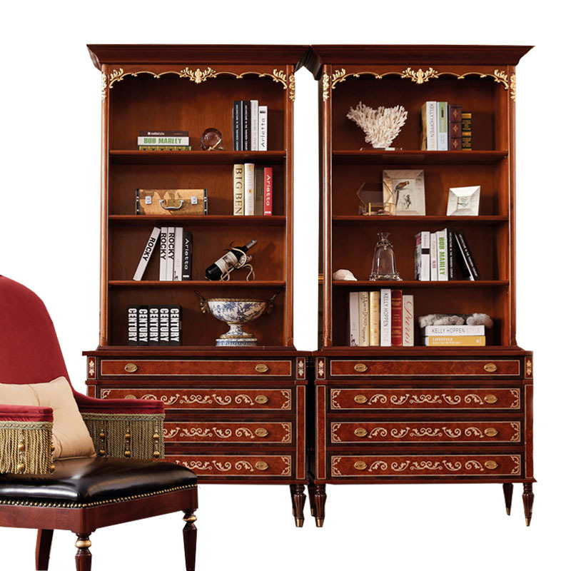 亚历山大英式新古典书柜实木书橱书房家具贴贝壳储物书架陈列书柜