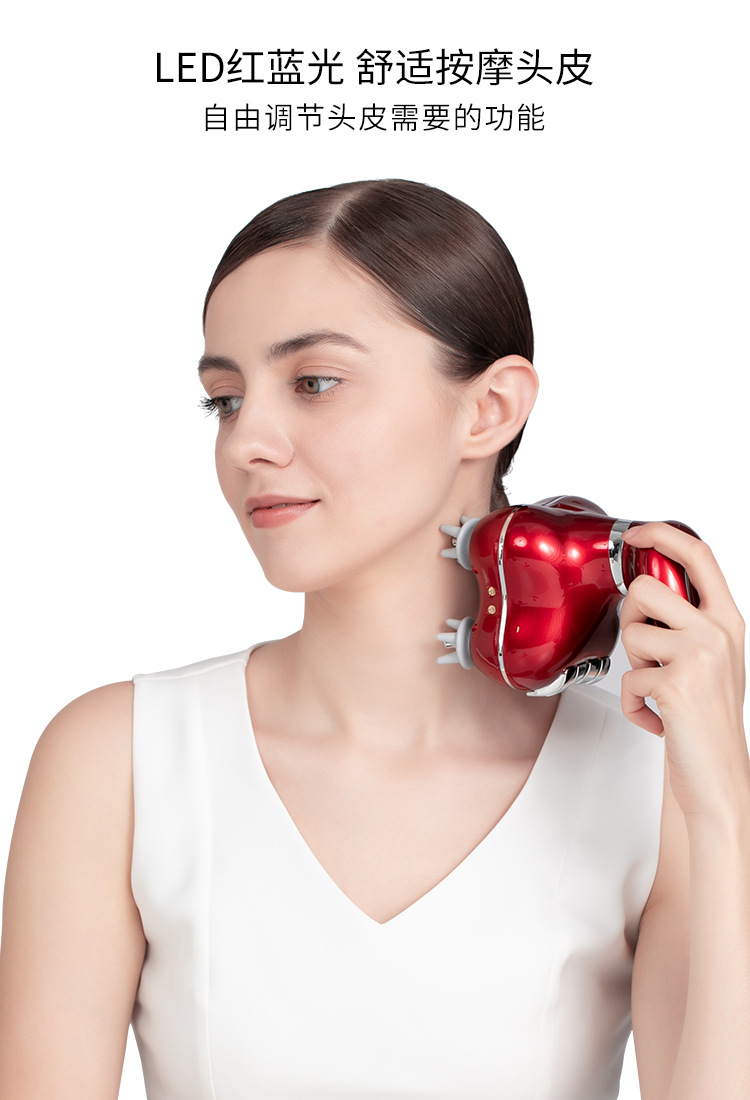 新款家用头部按摩仪led彩光头部理疗仪usb充电揉捏震动干湿两用