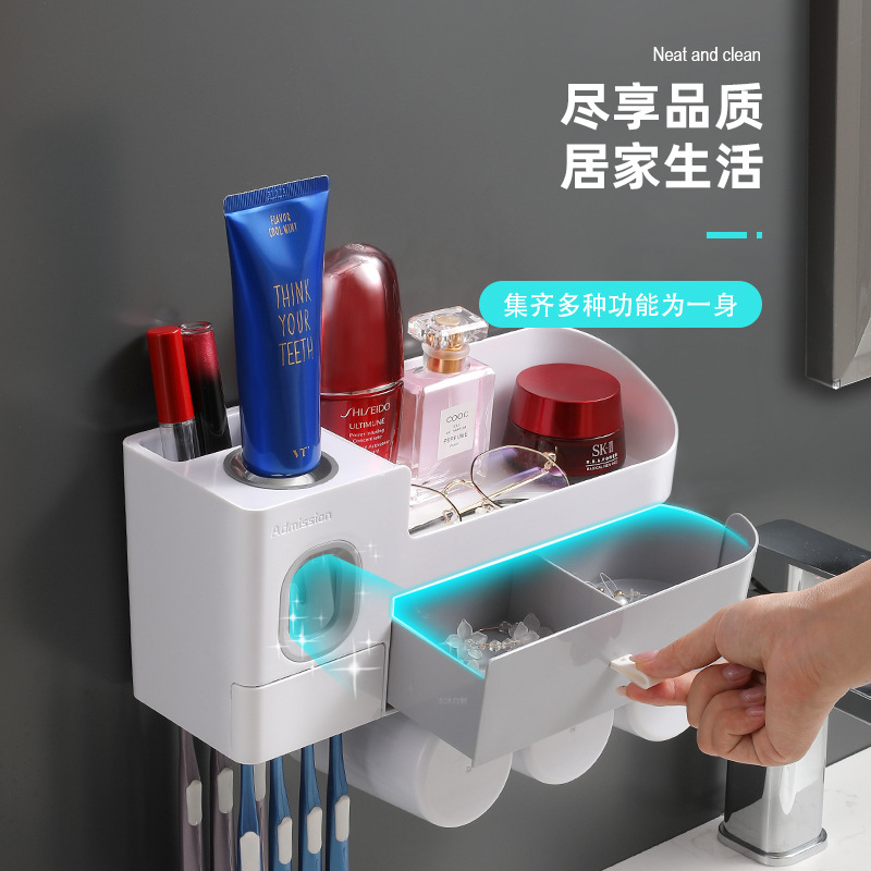 Toothbrush Rack Punch-Free Gargle Cup Tooth Cup Wall-Mounted Bathroom Wall-Mounted Storage Box Set 0170