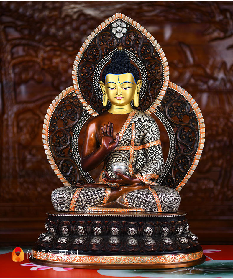 佛缘汇药师八尊铜鎏金藏传佛教家用佛堂密宗供佛摆件16寸药师如来