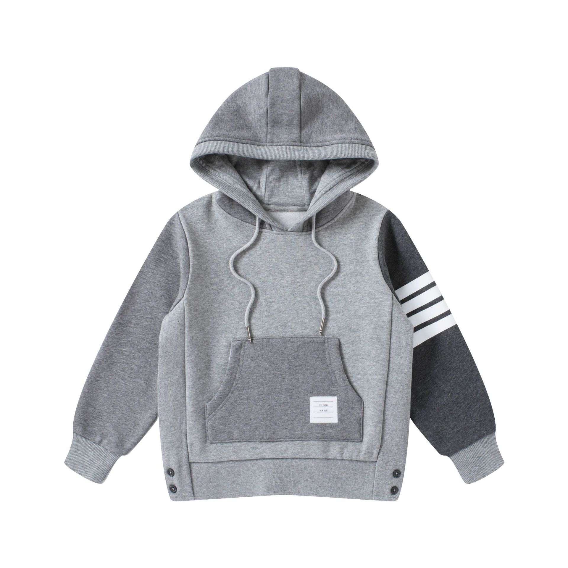 tb秋冬男童帽衫套装儿童加绒裤四条杠女童卫衣套装撞色日系童装