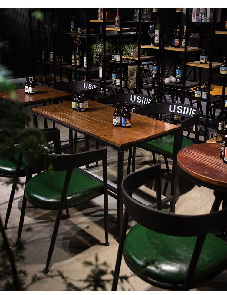 复古工业风实木酒吧奶茶店桌椅组合餐饮咖啡厅铁艺小圆桌长方桌子