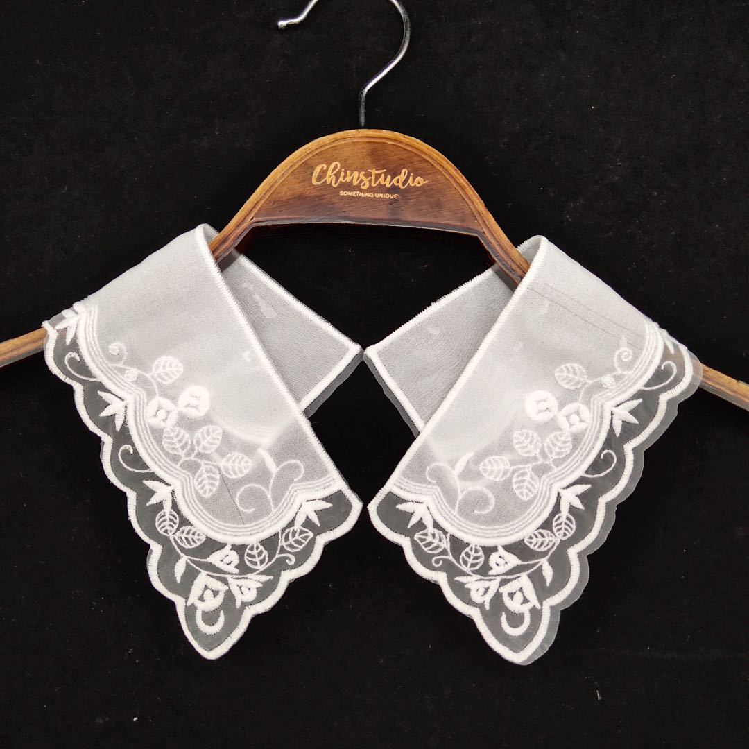 新品蕾丝假领子 刺绣花大v领装饰diy领口袖口花边辅料衬衫衣领子