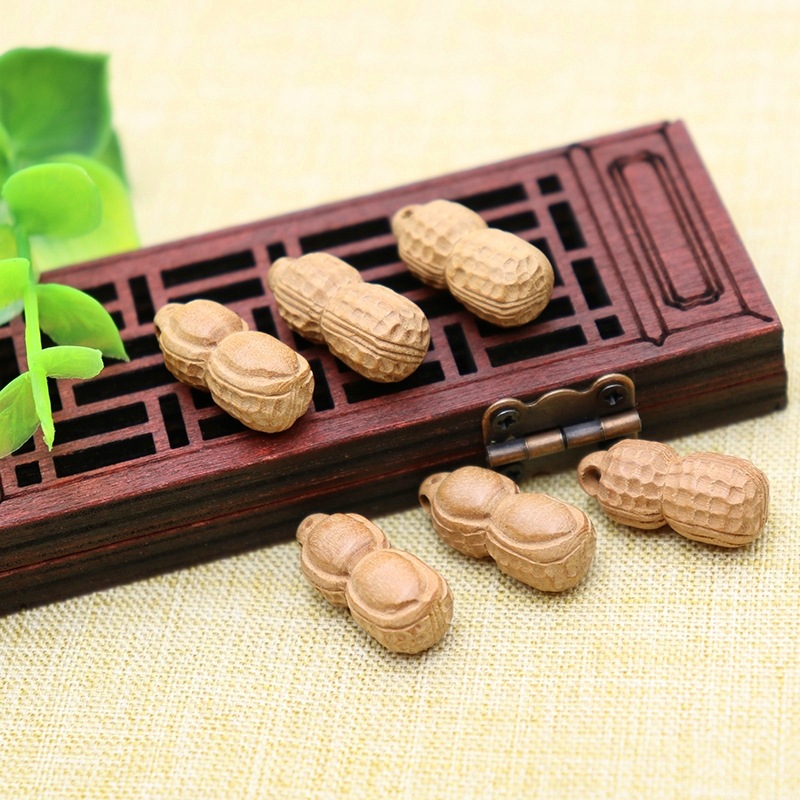 桃木雕刻小花生配件挂件配饰工艺品diy首饰木雕工艺品