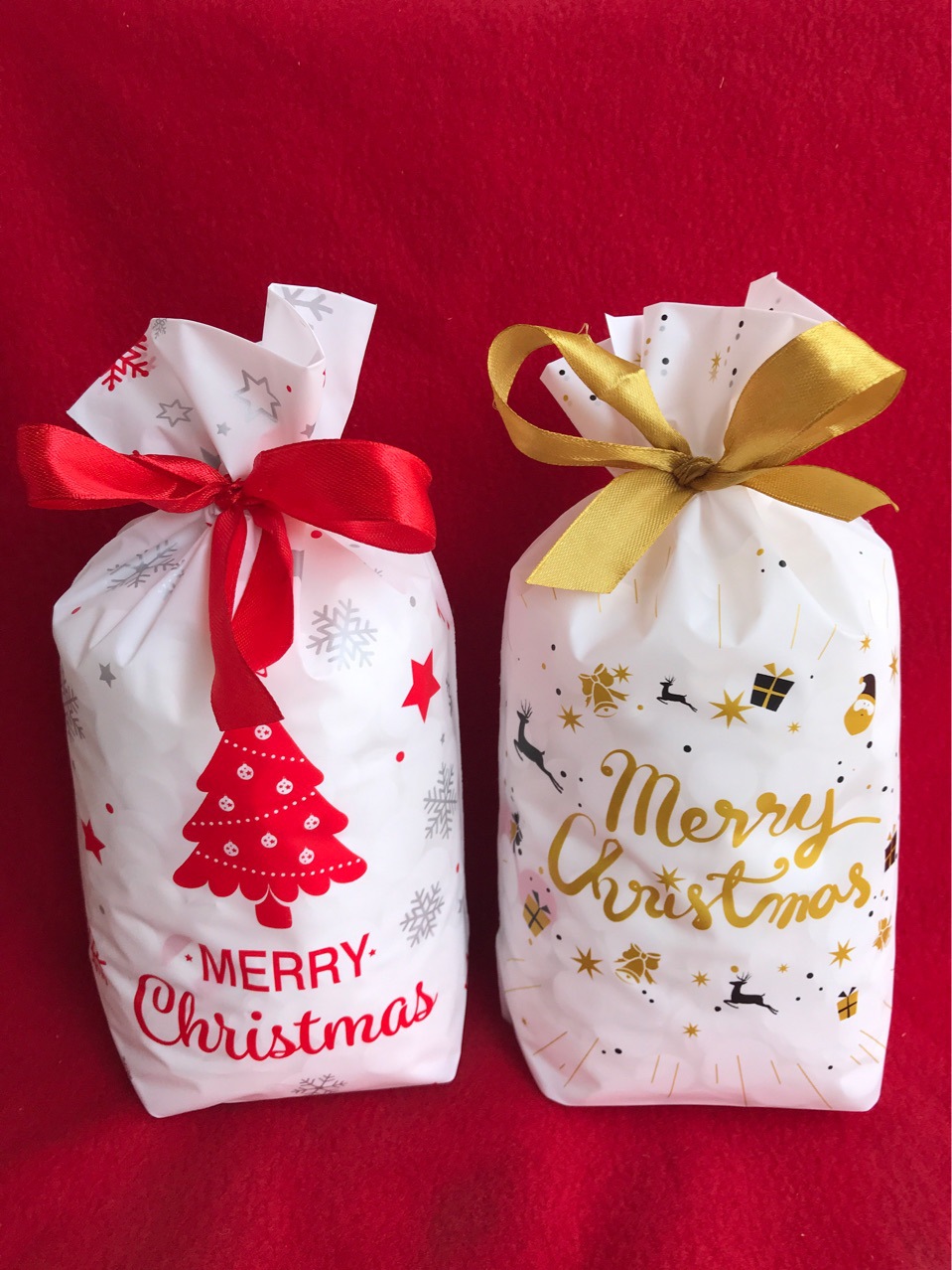 现货圣诞节食品包装袋丝带抽绳袋糖果饼干束口袋礼品袋可混款包装