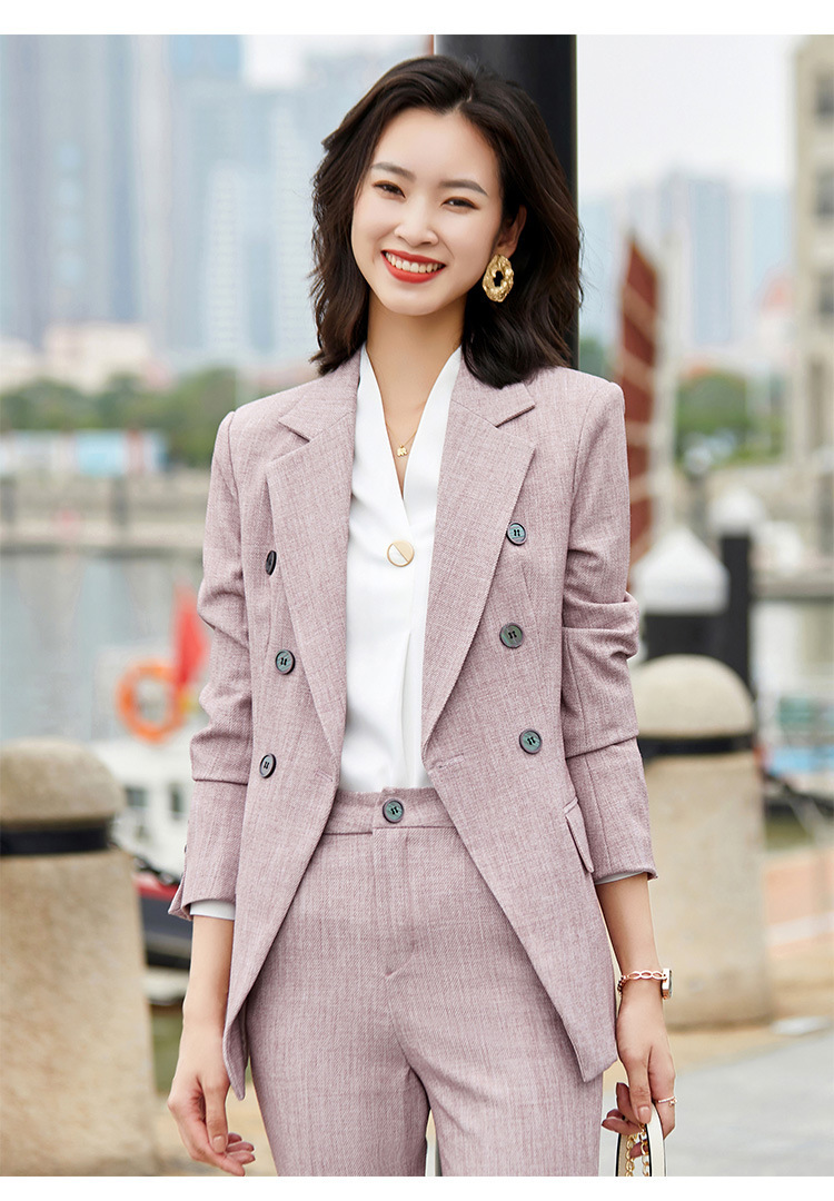 藕粉色西装套装女春秋2020新款韩版时尚气质女神范职业西服