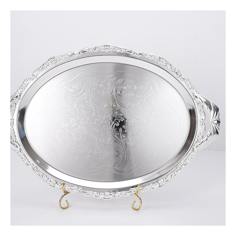 Stainless Steel Creative Large Oval Plate Household Flat Dish Fruit Plate Nordic Printing Tray Shallow Plate