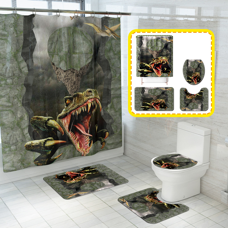 2020 New Repulsive Addiction Kweichow Moutai Dinosaur Printing Domestic Toilet Floor Mat Thickened Mildew-Proof Shower Curtain E-Commerce Supply