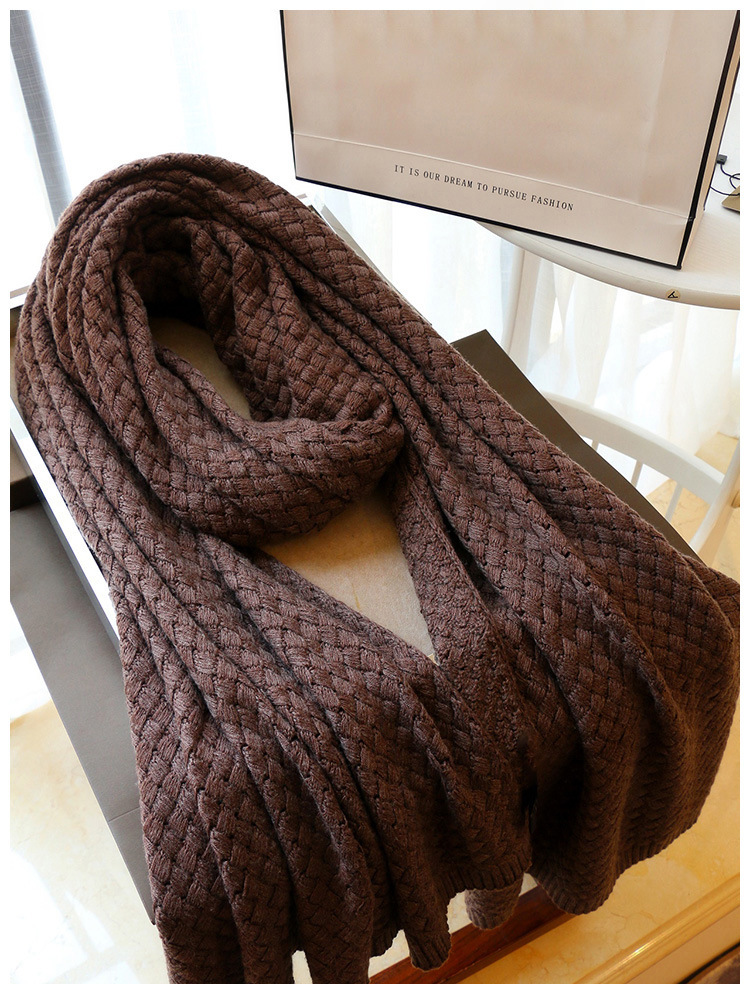 手织纯色手工针织围巾女秋冬季加厚保暖羊毛毛线编织围脖披肩两用