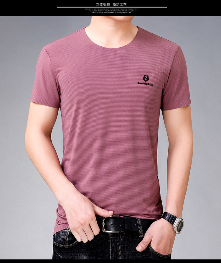 花公子男士时尚休闲短袖t恤男夏装新款中青年圆领纯色打底衫免烫