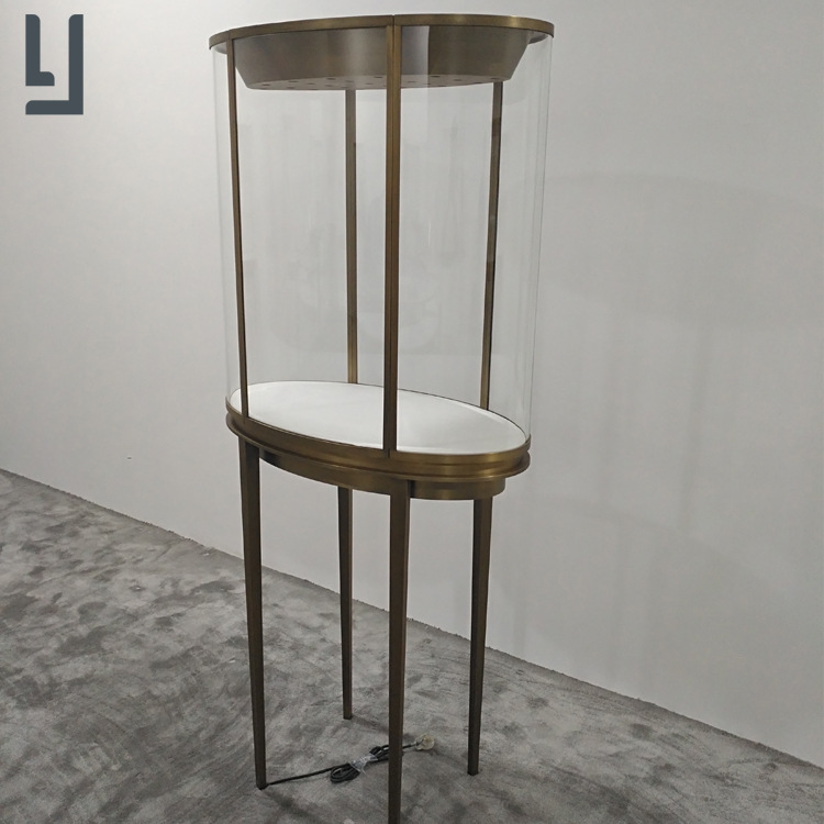 佛山珠宝展柜工厂定制不锈钢化玻璃柜子首饰圆形珠宝展示高柜带灯