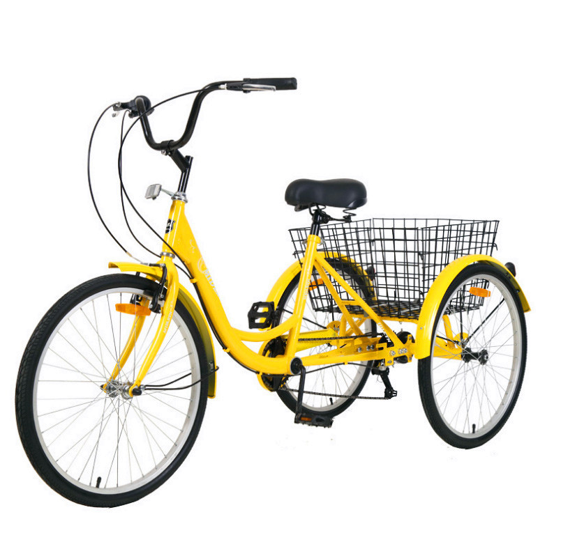 欧式 人力三轮车 成人24寸 脚踏后7速变速老年农用三轮自行车带框