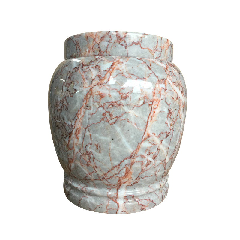 健发厂家供应骨灰盅玛瑙红石盅 大理石骨灰盅 批发祭祀用殡葬用品
