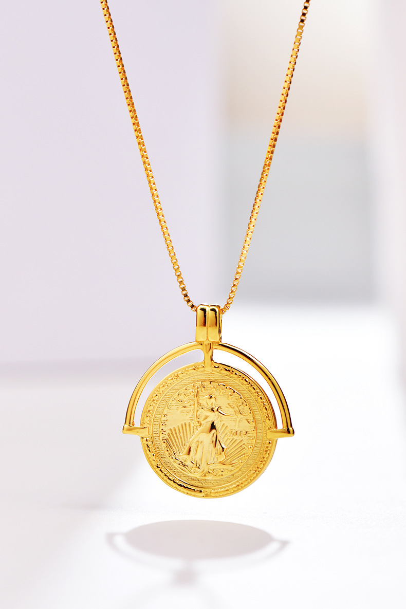 欧美ins风时髦小众创意品牌信仰金币圆牌项链大热古罗马银925镀金