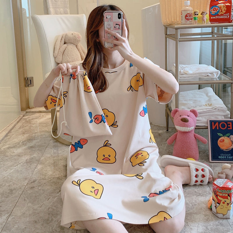 Spot Summer Korean Princess Indie Pop, Sweet and Cute Cloth Bag Nightdress Women's Pajamas Short Sleeve plus Size