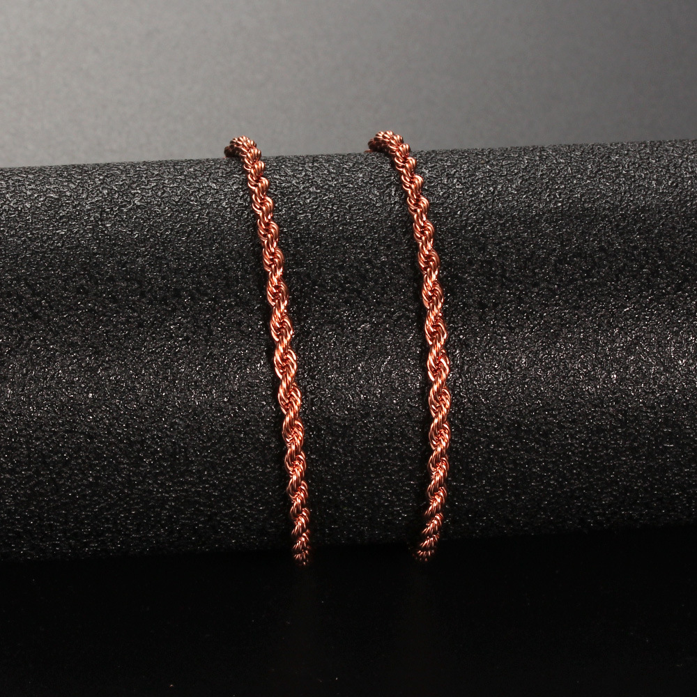 欧美嘻哈扭绳链项链真空保色电镀素链2.5mm不锈钢麻花链盒子链diy