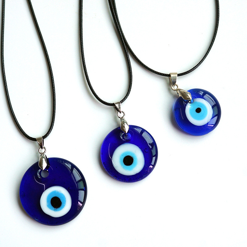 Factory Wholesale Devil's Eye Turkey Blue Eyes Glass Pendant Necklace Cross-Border Accessories Simple Wax Line Necklace