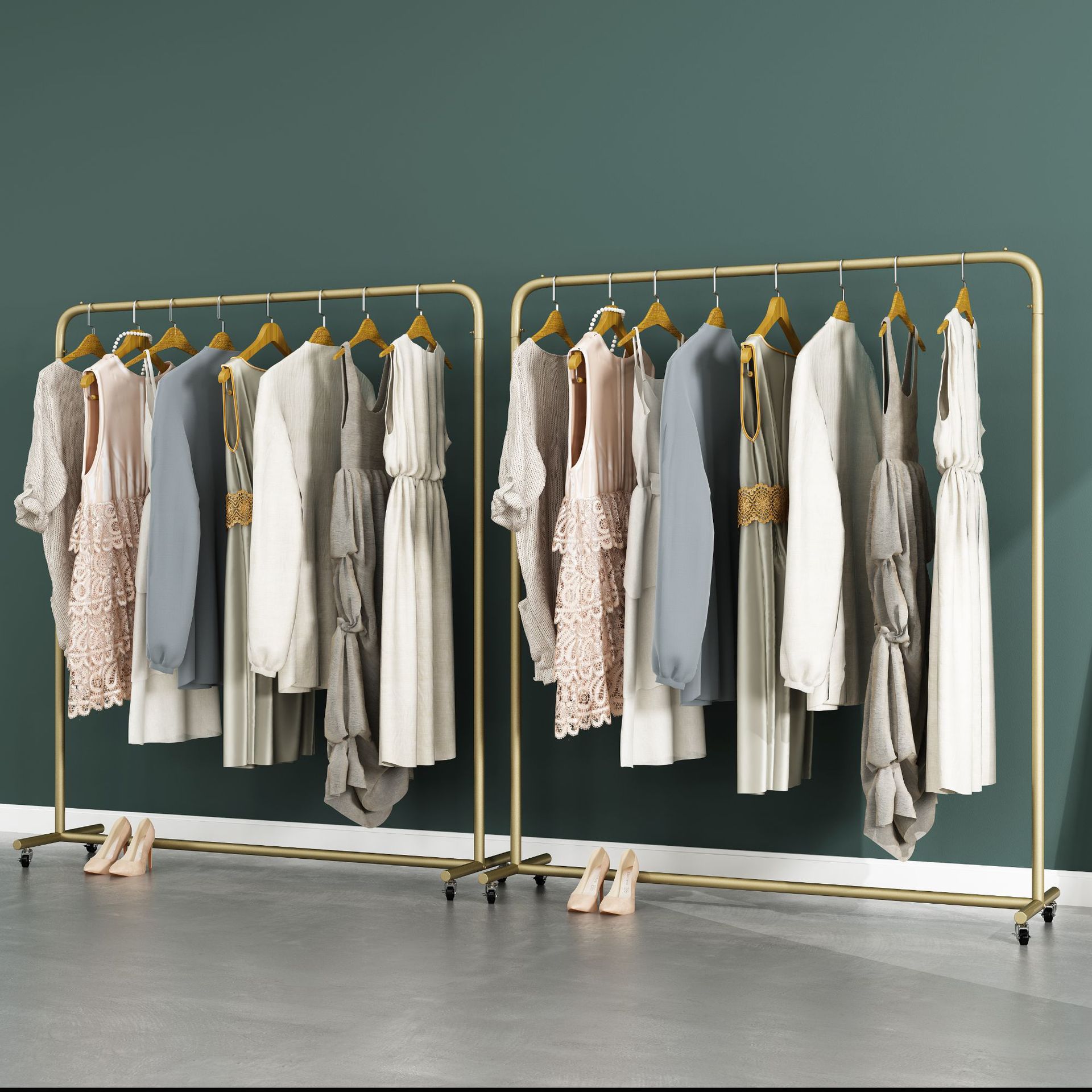 服装店挂衣架金色铁艺落地衣架展厅女装店衣服货架服装展示架