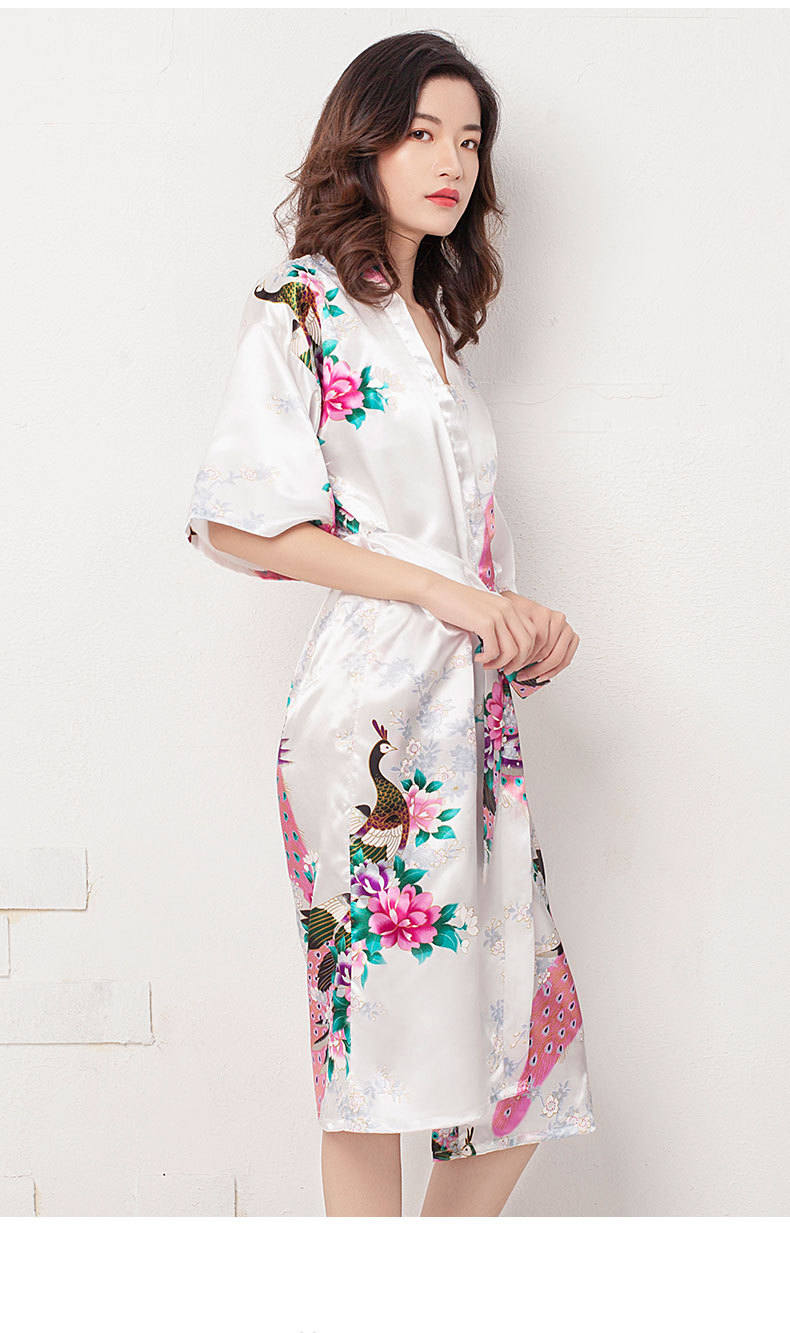 跨境女士冰丝睡袍性感浴袍 新娘晨袍家居服中长款仿丝睡衣女