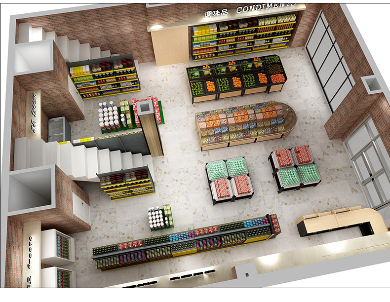 乐奇亚店铺设计超市便利店规划布局效果图cad图纸设计三维效果图
