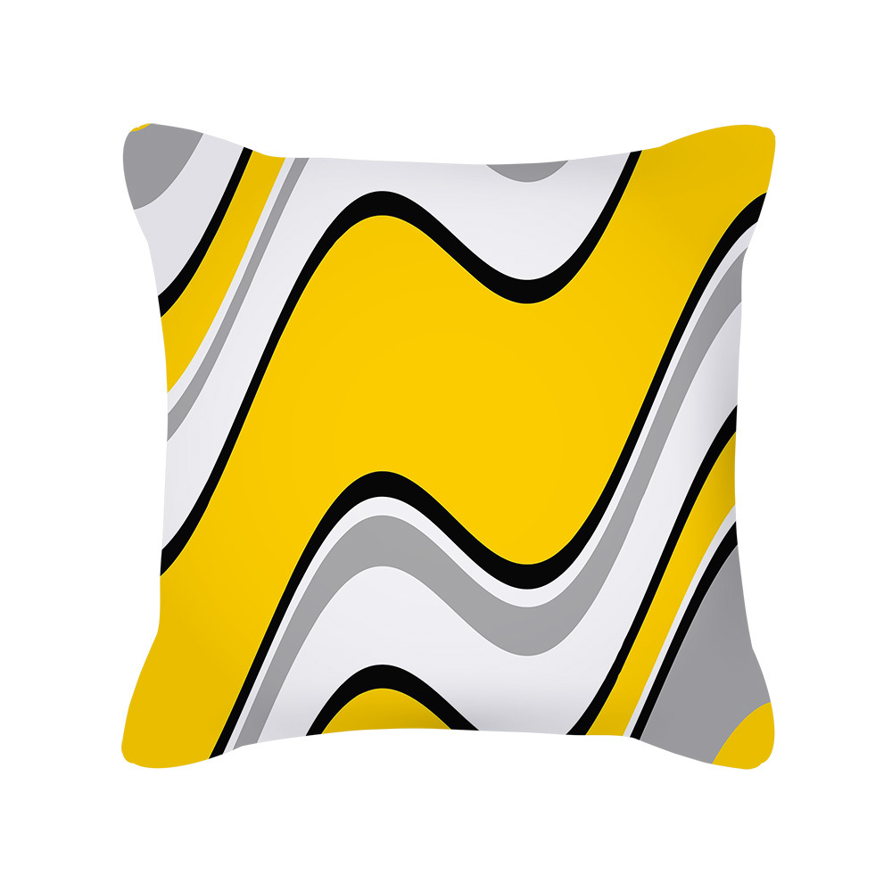 北欧几何黄灰拼色波点字母印花桃皮绒方形抱枕靠垫套家纺批发定制