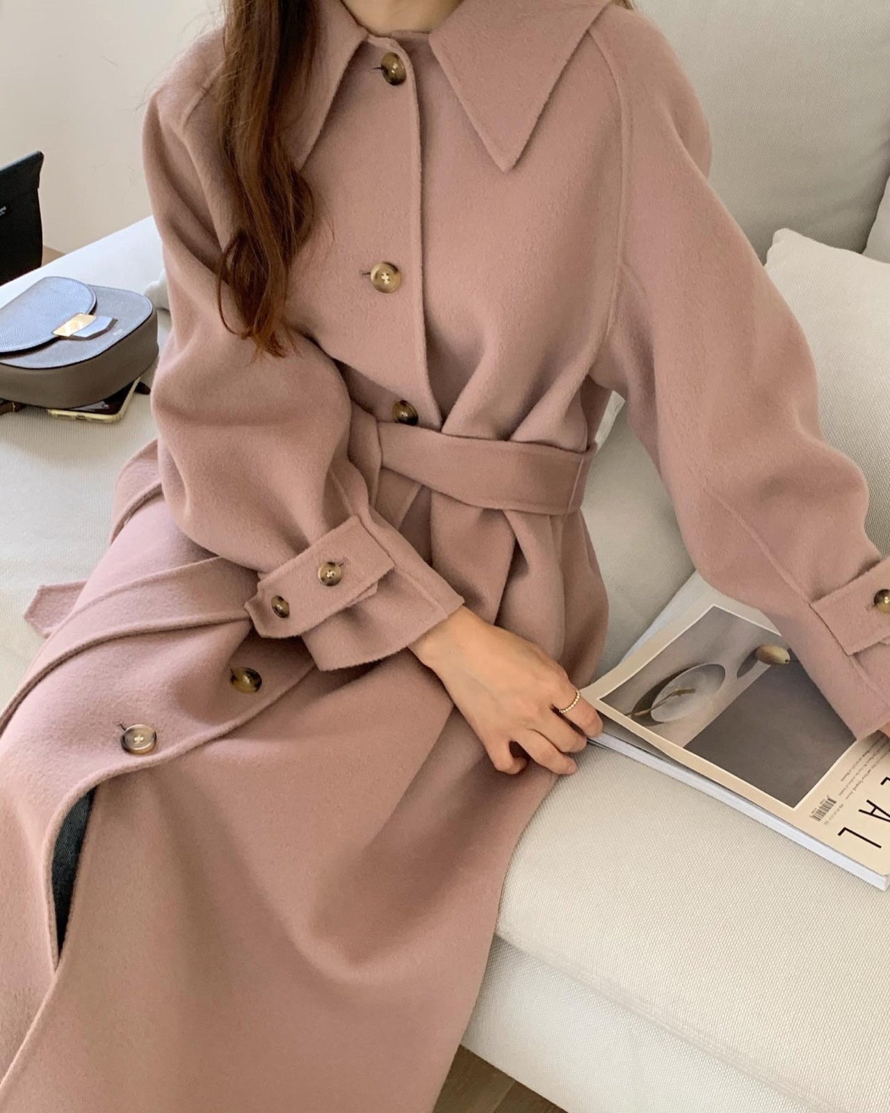 【现货】20fw-ins怒推袖口系带羊毛长款handmade缝制大衣20455