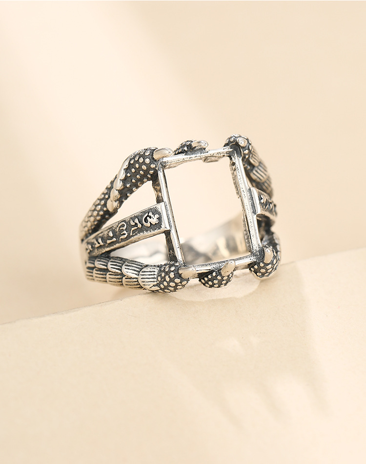 s925银个性复古龙爪鹰爪霸气个性戒指托空托银托12*15.5蜜蜡戒托