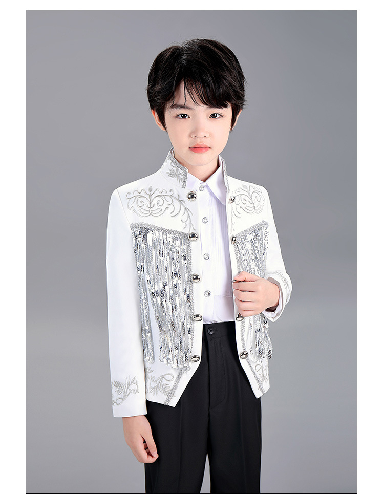 男童潮款亮片流苏刺绣儿童演出服钢琴表演酷王子舞台走秀礼服外套