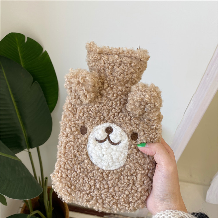 Korean Cute Cartoon Bear Hot Water Bag Lamb Wool Portable Portable Hand Warmer Hot Water Injection Bag