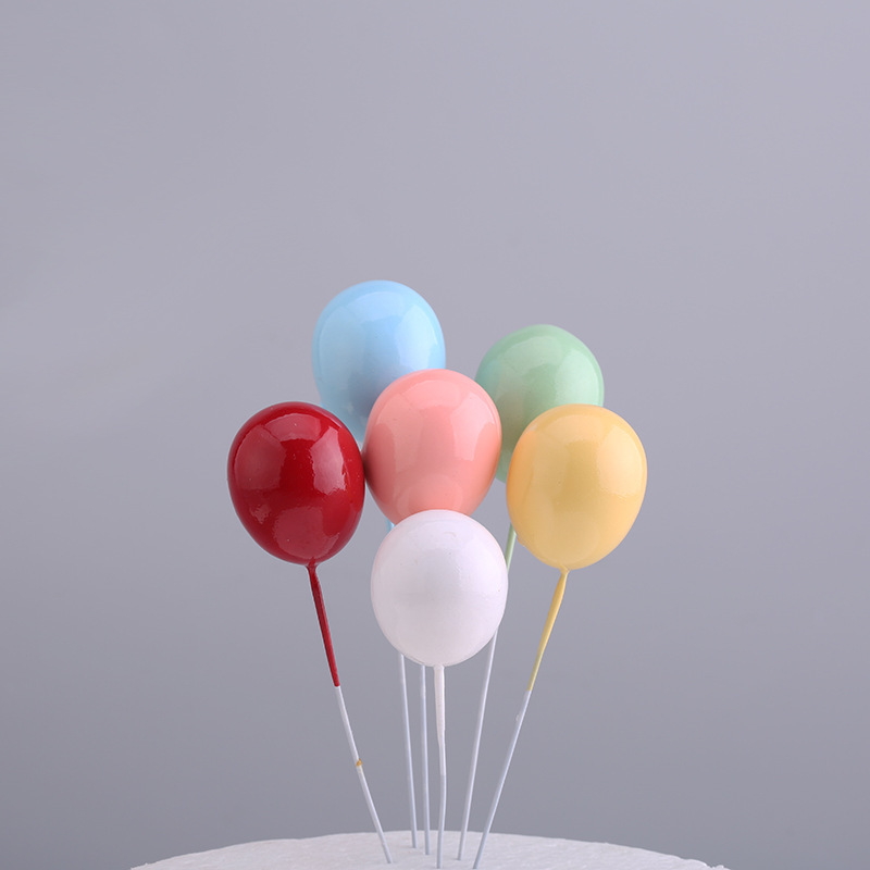 唯美蛋糕装饰气球插件马卡龙色塑料6支气球女生场景插旗地摊货源