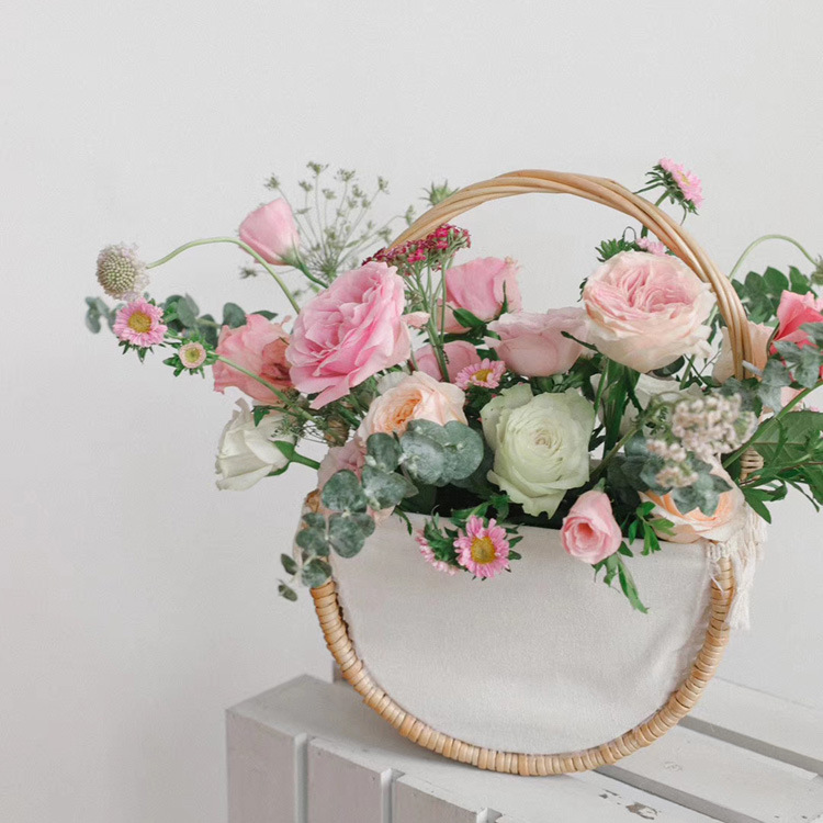希娅蕾丝手提柳编花篮水培插花手提篮母亲节花藤编篮花店花艺篮