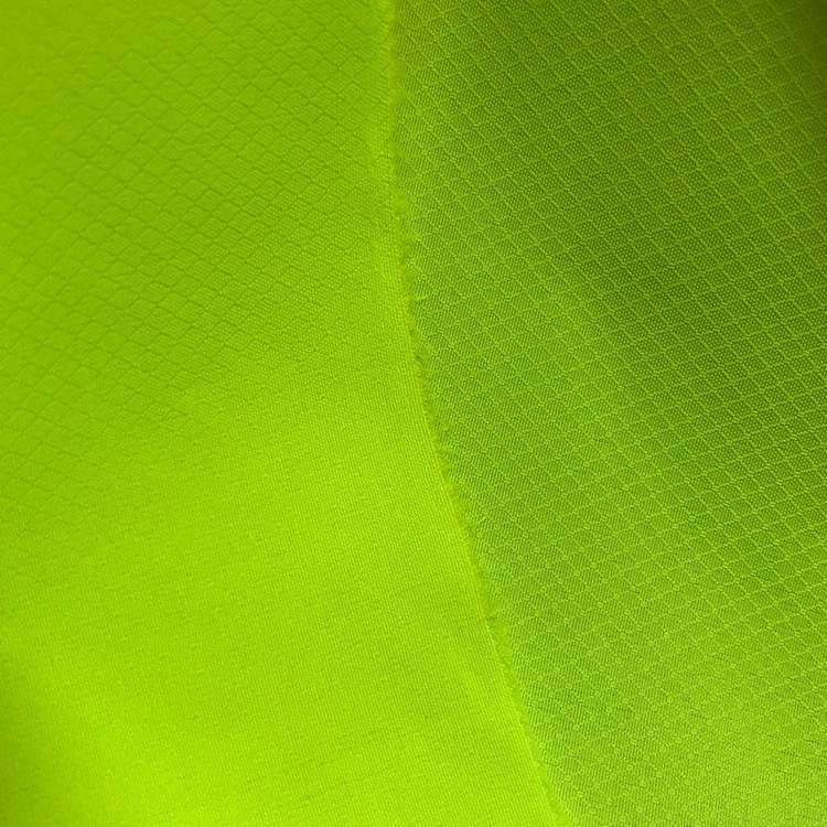 加厚菱形格子荧光绿环卫服反光布材料冲锋衣面料夹克布料75d*150d