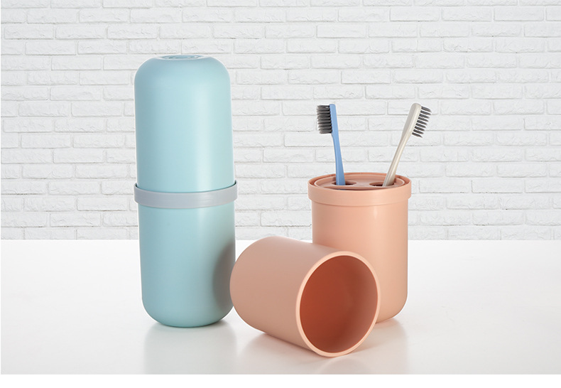 简约户外旅行洗漱用具便携式胶囊牙刷牙膏收纳盒塑料卫浴洗漱口杯