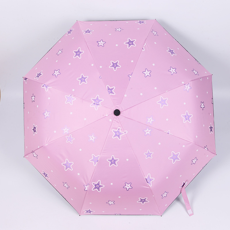 Korean Creative Tri-Fold Folding Umbrella Vinyl Sun Umbrella Advertising Umbrella Logo Gift Star Umbrella in Stock