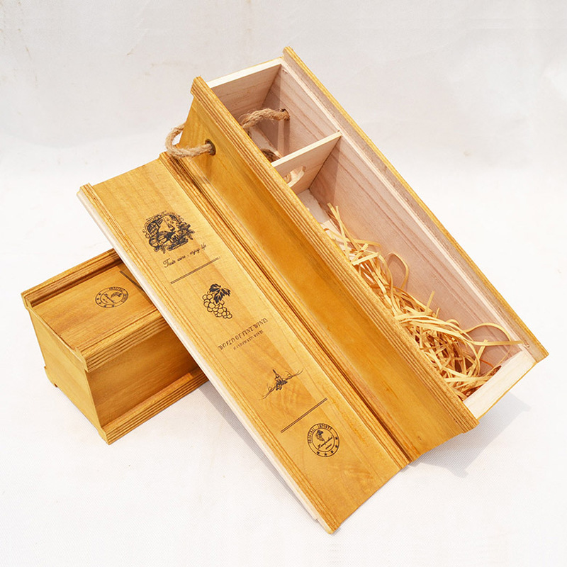 抽拉式木质红酒盒节日酒水礼品包装盒葡萄酒盒复古木制酒盒定制